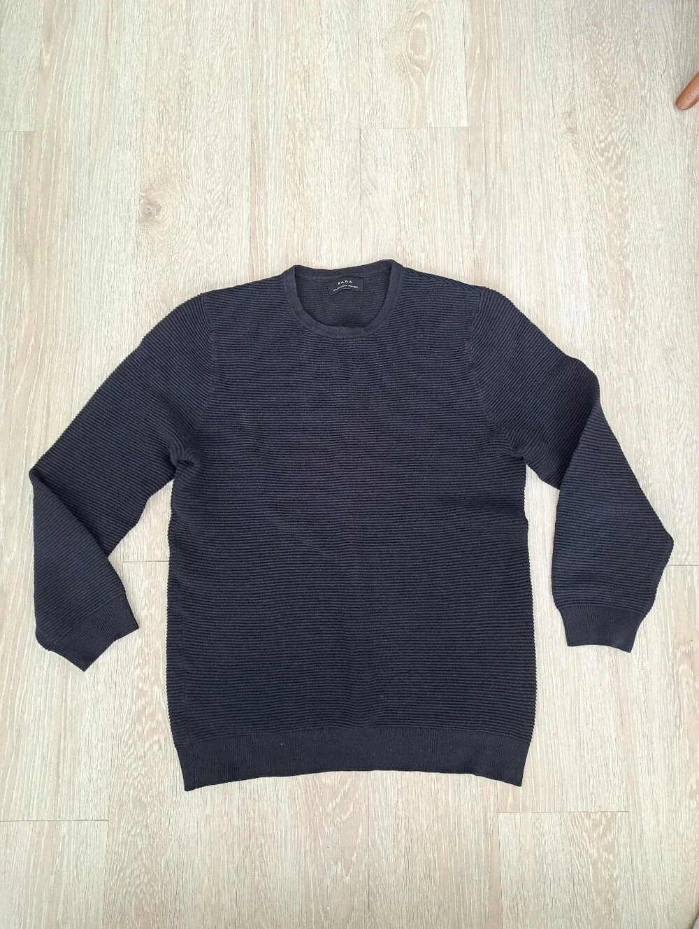 Zara Black Rib-Knit Crewneck Sweater Sz M